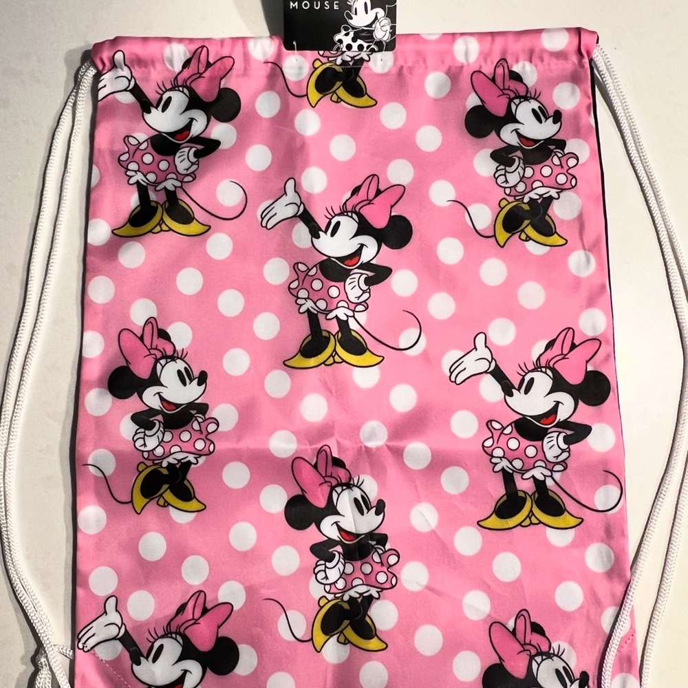 Disney Minnie Mouse Pink Polka Dot Drawstring Bag